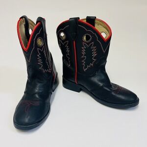 Dan Post Kids Youth Roper Cowboy Boots Black w/Red Embroidery Children's‎ Size 8
